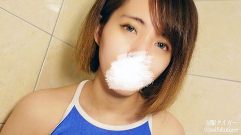 【無修正・素人・制服】さき18歳★手コキ《パイピング競泳スクール水着》