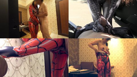 【個撮・戦隊コスプレ露出】〈ドスケベ爆乳妻〉私が大好きなヒロインのスーツを着せて野外フェラ&ハメ撮り！ピッチピチに張って乳と尻がエロすぎる全身タイツに興奮しまくりでした！！